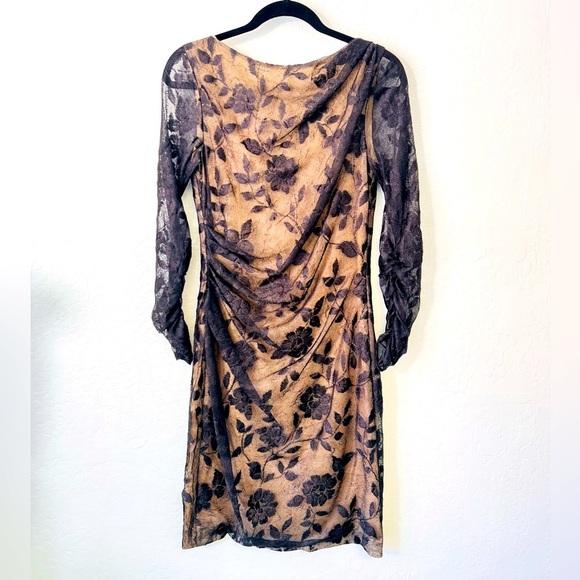 Oscar de la Renta Black Floral Lace Ruched Midi Sheath Dress 8 - Picture 1 of 9